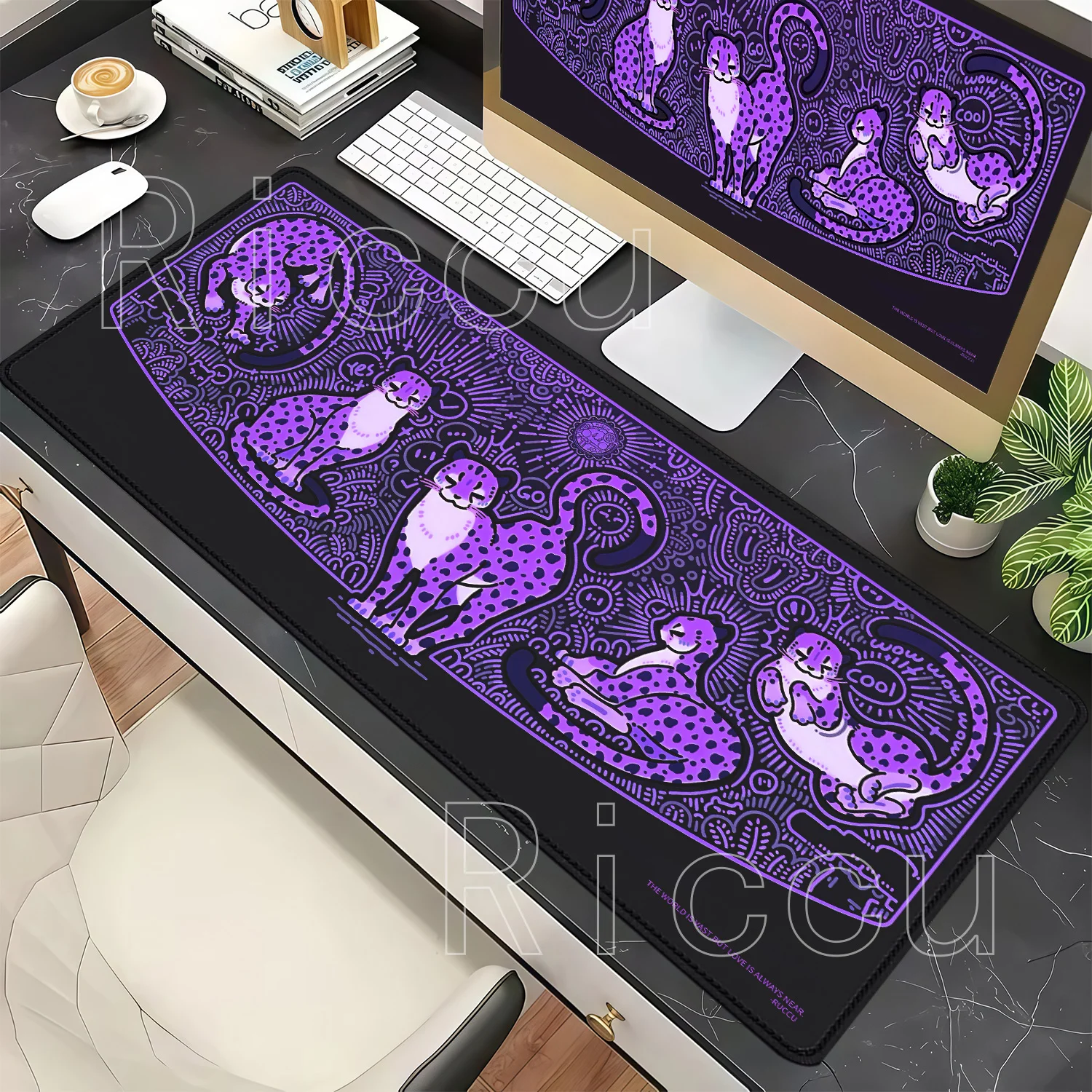 Cute Cartoon Leopard Overlock Mouse Pad Office Accessorie Gaming Carpet HD Printing Mousepad Keyboard Non-slip Base XXL Desk Mat