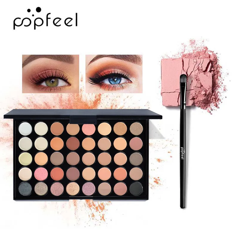 Paleta de sombras de ojos POPFEEL de 40 colores con pincel, altamente pigmentada, de larga duración, apta para principiantes