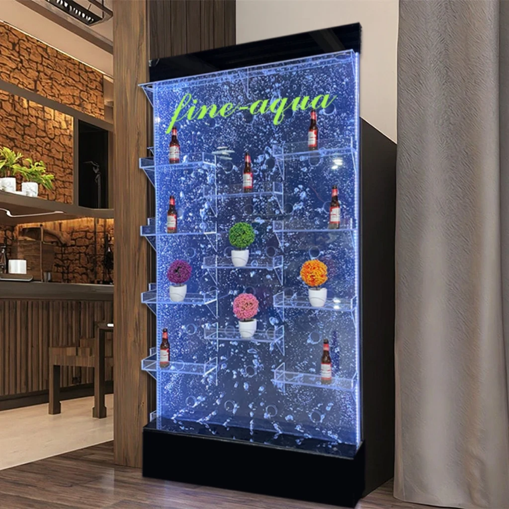 

Customization.Floor Standing Home Decoration Panel With Bar Shelves Led Room Divider Water Dancing Bubble Wall