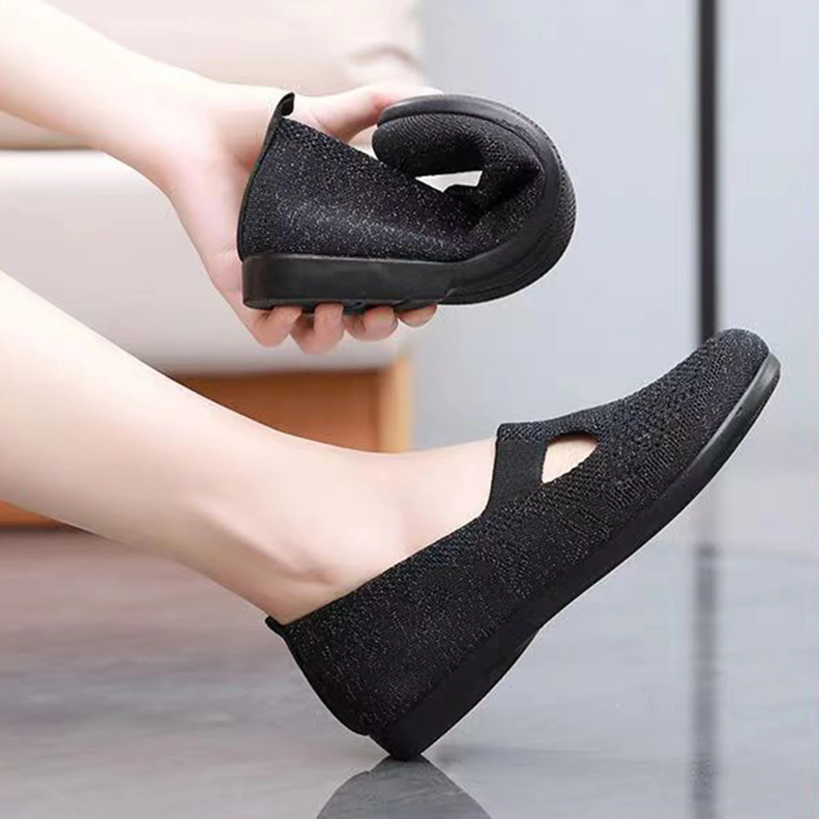 Scarpe da donna Slip-On per tessere scarpe antiscivolo con tomaia in rete leggera per abbigliamento da esterno per la casa dell'ufficio