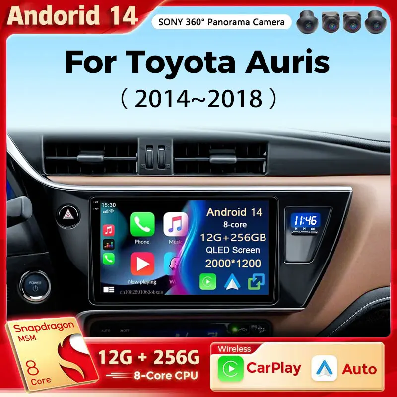 

Автомобильный радиоприемник Android 14, для Toyota Corolla Auris 2017 2018, беспроводной Carplay, Android, автомобильный стерео мультимедийный плеер, 4G, Wi-Fi, 2 Din