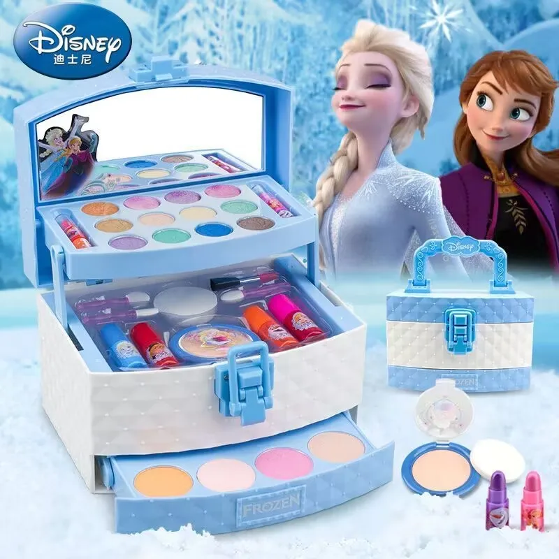 Nueva maleta de maquillaje de princesa frozen elsa anna de dibujos animados de Disney para niñas, conjunto de juguetes con caja, conjunto de caja de maquillaje, juguete para regalo para niños