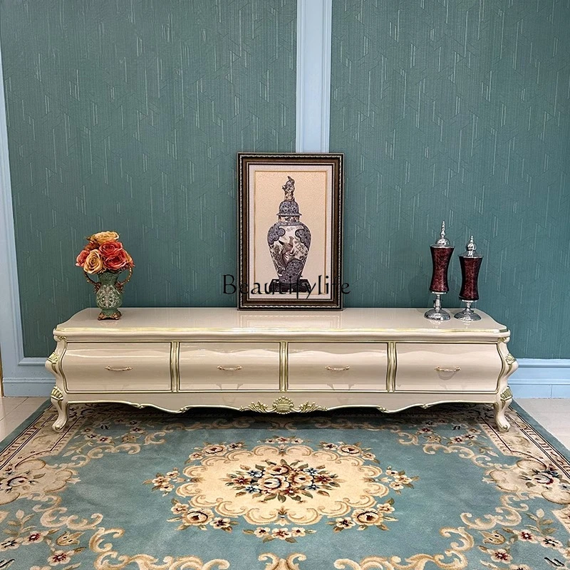 

02 French TV cabinet, European small apartment simple living room solid wood carving flower TV locker