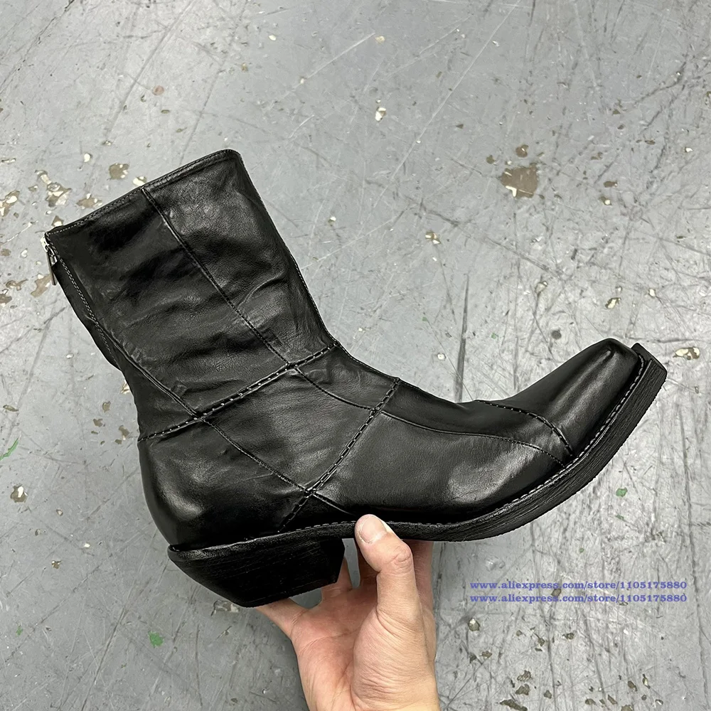 Black Leather Men's Boots Pointy Toe Zipper Ankle Chelsea Booties Luxury Designer Knight Boots New In Men's Shoes Botas Mujer