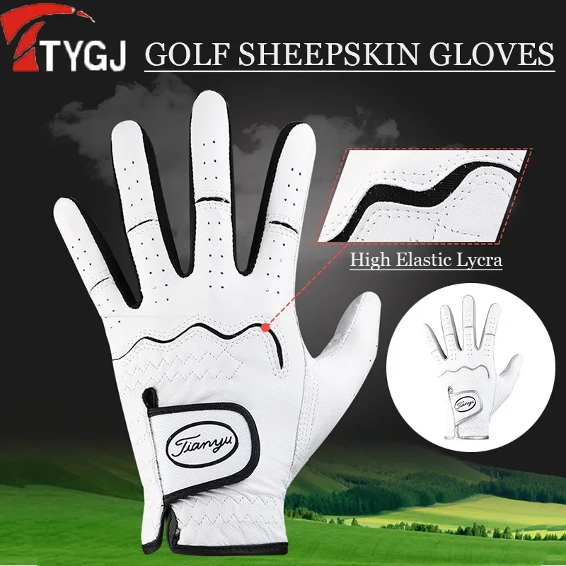 TTYGJ 1 Pcs Men Anti Slip Left Hand Golf Gloves Male Breathable Lambskin Mittens Men Soft Full Finger Golf Gloves Hook and Loop