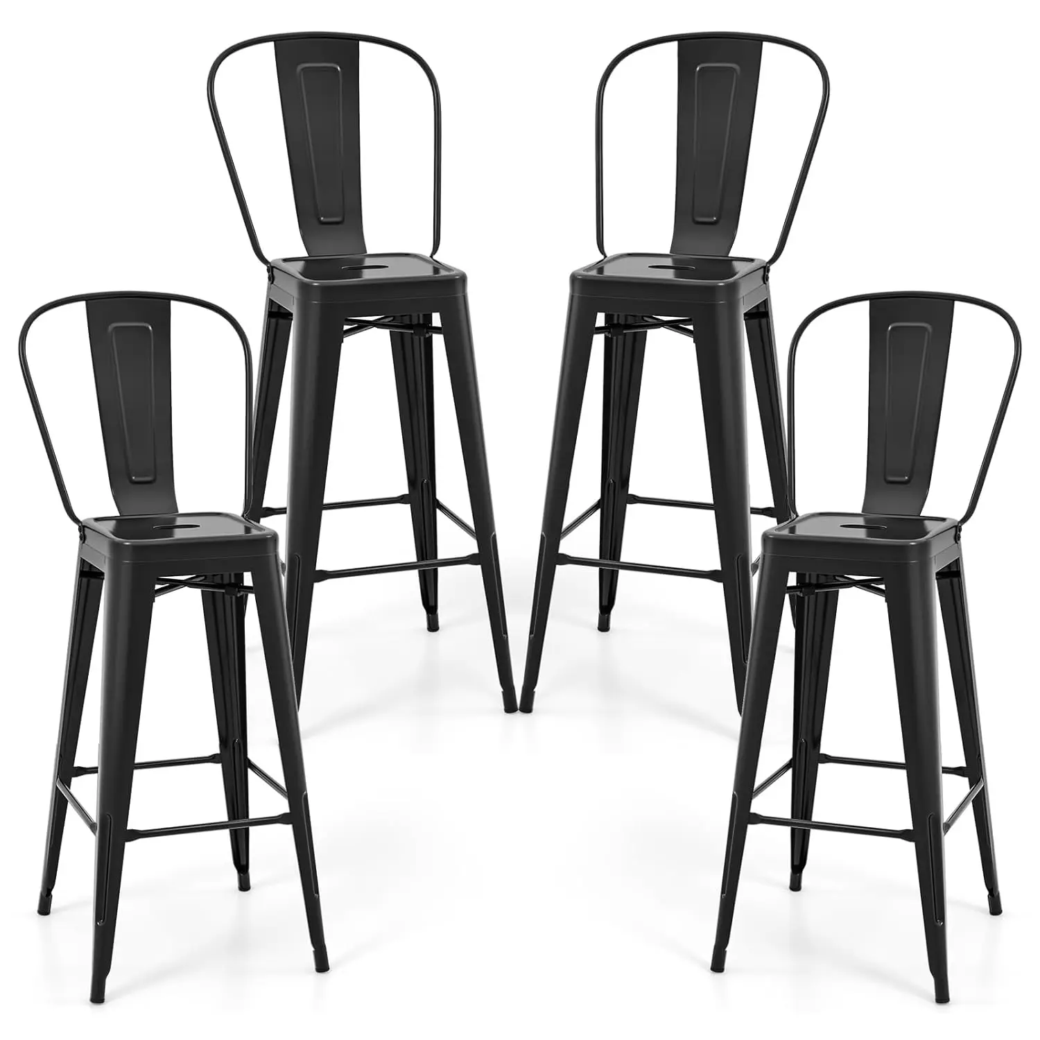 

30'' Metal Bar Stools Set Of 4, With Removable Back,Bar Height Stools With Rubber Feet, Stylish And Modern Chairs,, Customized