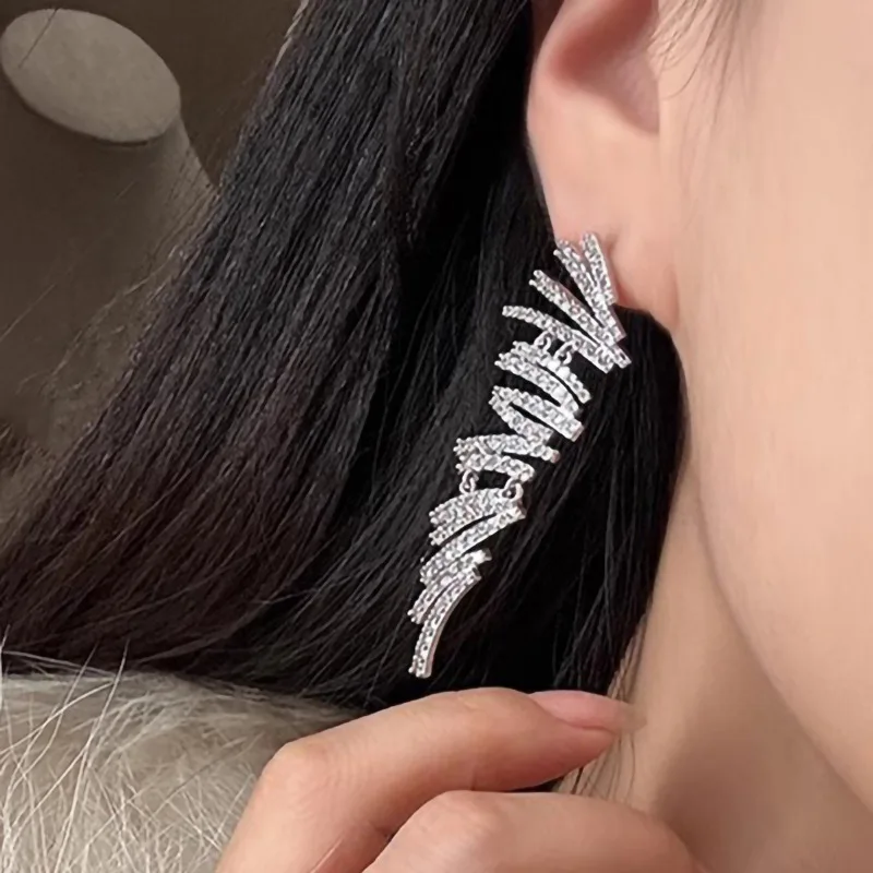 ZAKOL Übertriebene, unregelmäßige, vollbesetzte Ohrringe mit großen Zirkonia-Steinen für Damen, luxuriöser, eleganter Schmuck für Hochzeiten, Partys und Bankette – Detail 3