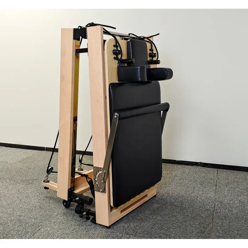 Foldable Wood for Home Use with Extendable Legs and Fold-down Bed Function Pilates Reformer
