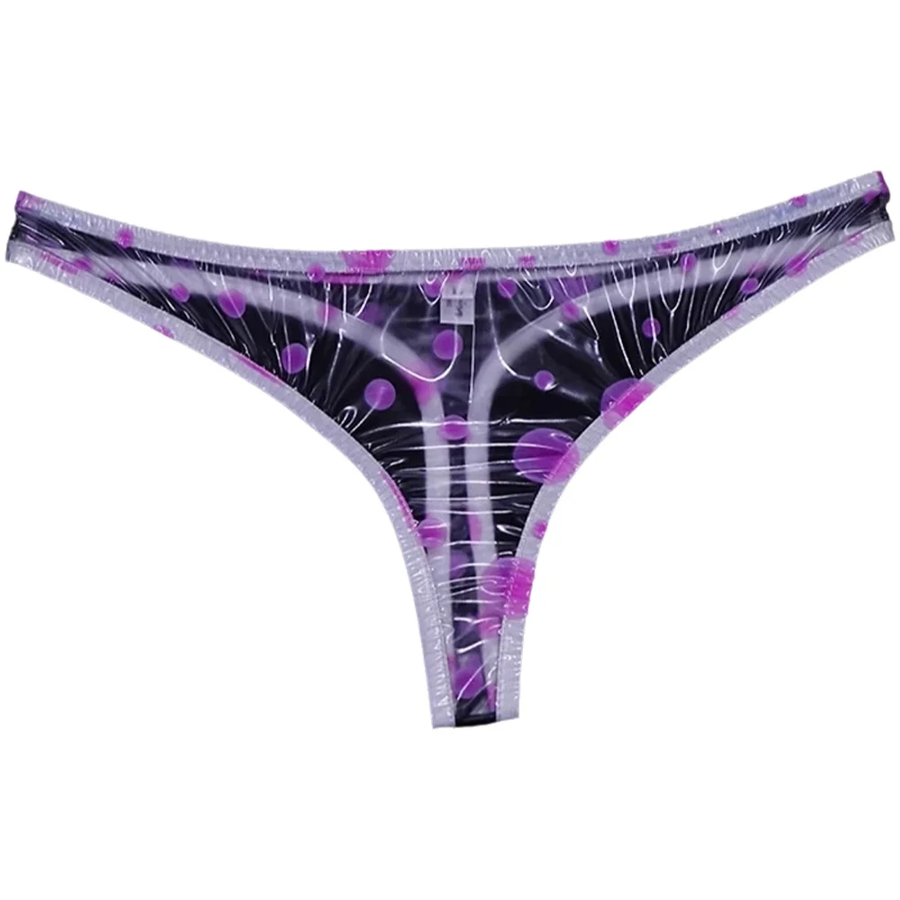 Men Sexy Thong PVC See Through Polka Dots G-Strings Briefs Women Low Waist Soft Plastic T-back Erotic Lingerie