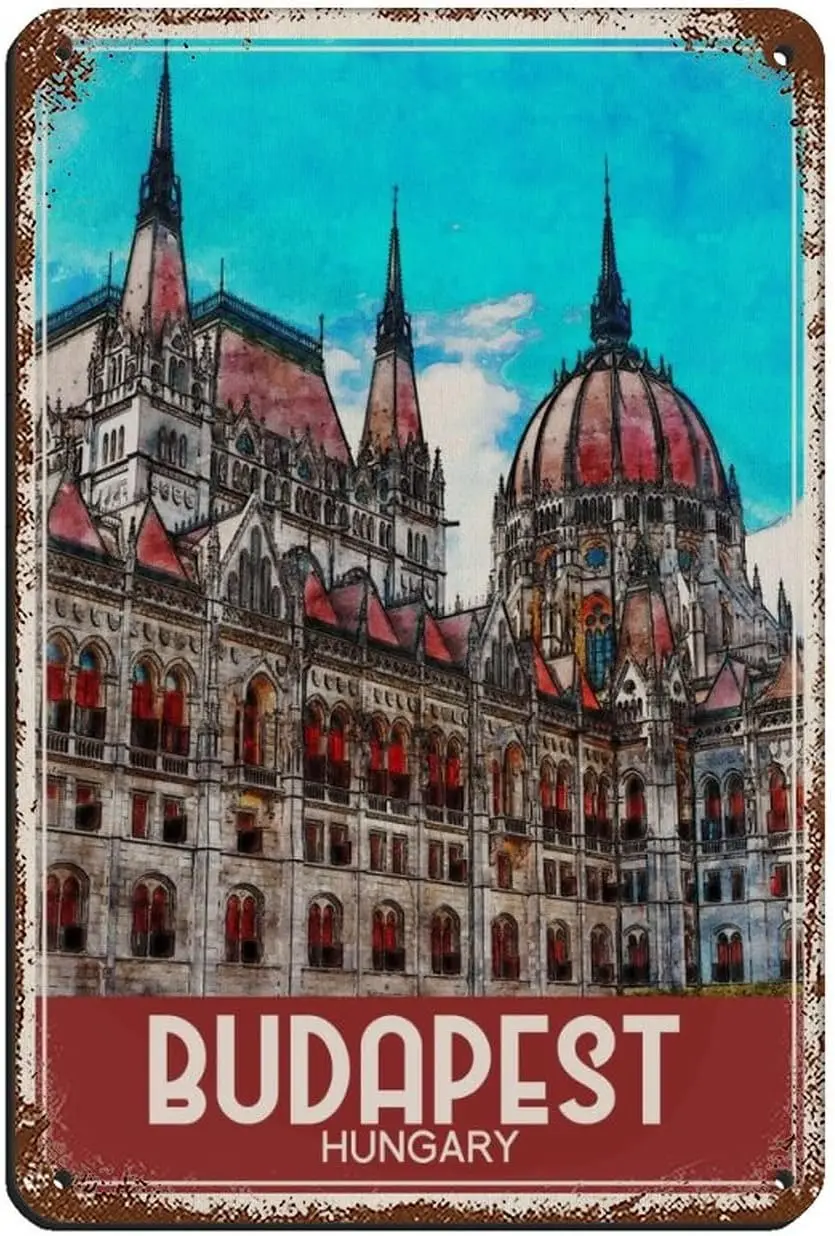 

ANJUJU Budapest Hungary Poster Retro Poster Metal Tin Sign Chic Art Retro Iron Painting Bar People Cave Cafe Family Garage Poste