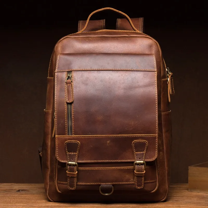 

Crazy horse leather backpack handmade backpack leather men's travel bag retro leather backpack