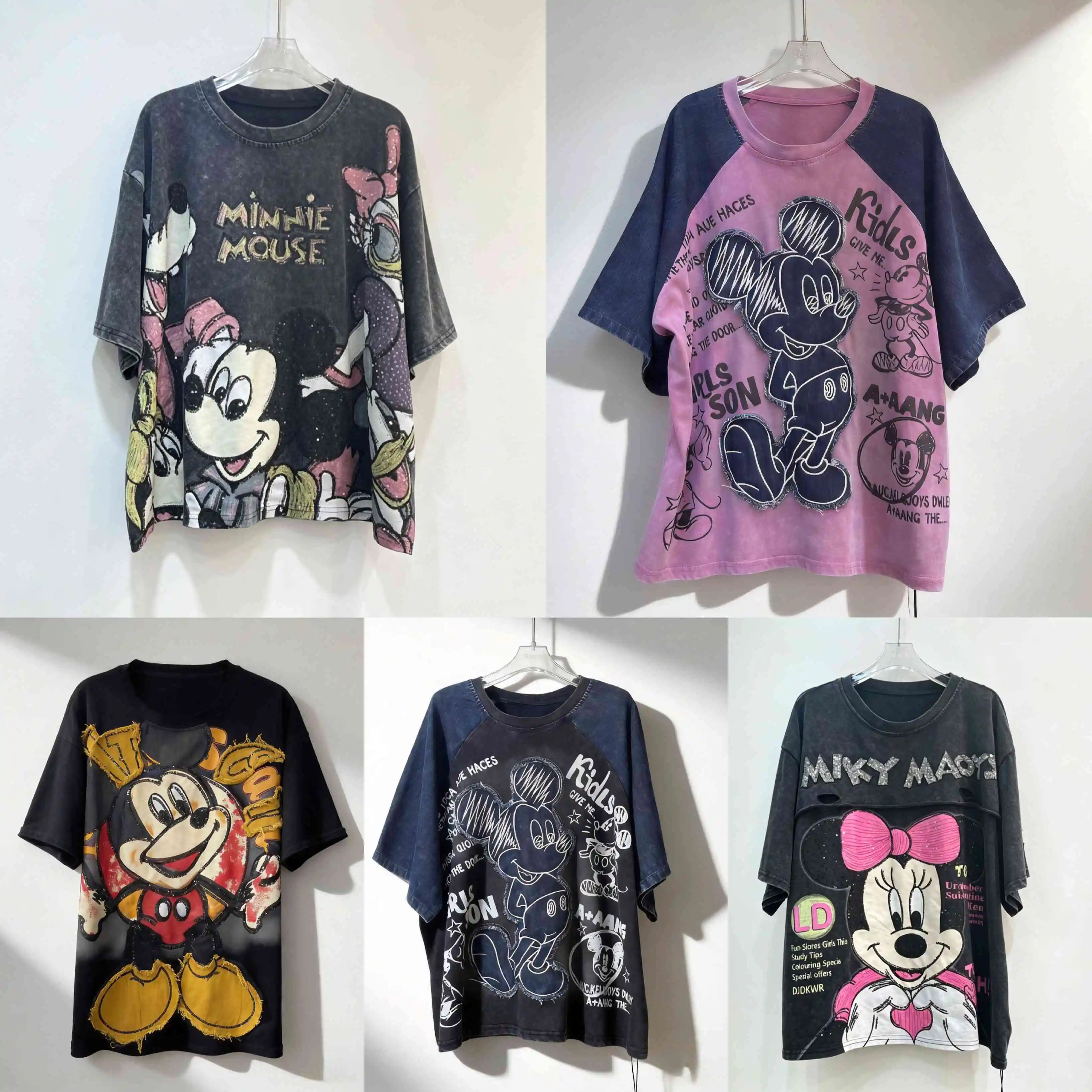 European and American trendy brand new women's T-shirt short sleeved loose cartoon printed heavy sequin embroidered top