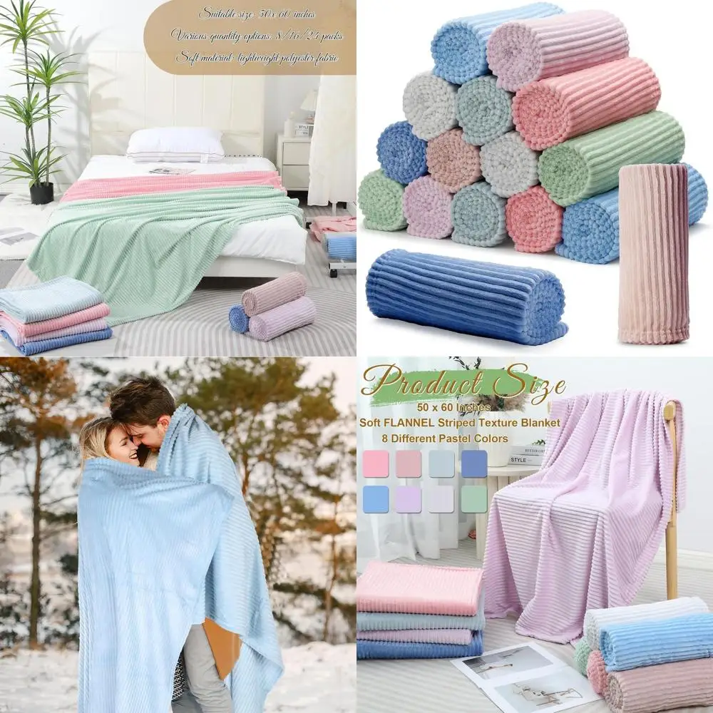 

Массовые фланелевые одеяла в пастельную полоску, 50x60 дюймов, мягкие и легкие для всех сезонов, идеально подходят для диванов, понций и подарков.