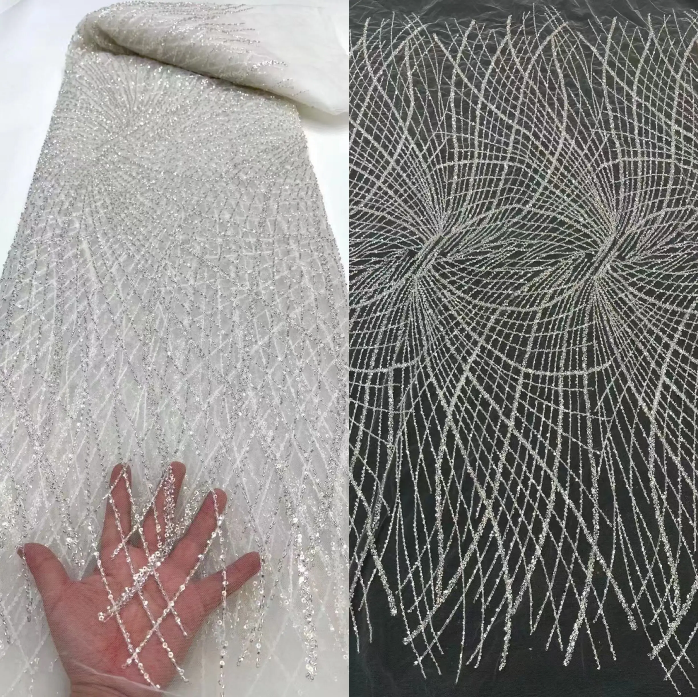 

Nigerian Lace Fabric With Sequins and beads S-1222463 High Quality Embroidery Tulle Lace French Net Lace African Lace Fabric