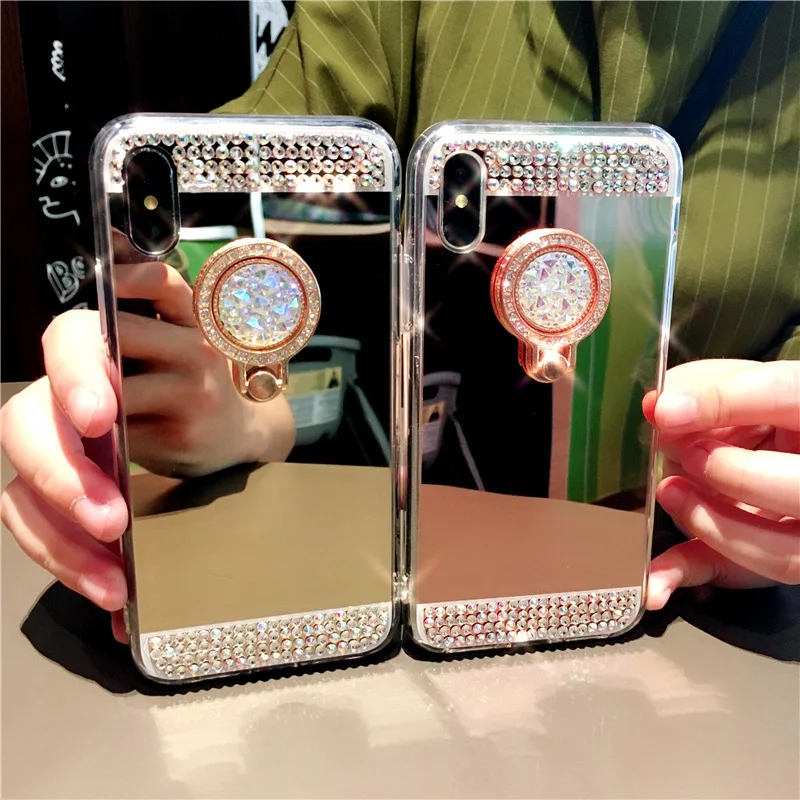 Funda para Huawei Mate 50 40 30 20 Pro Lite 20X Nova 8 P60 P50 P30 P20 purpurina diamante 360 rotación soporte TPU espejo diamantes de imitación