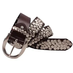 Designer punk style round studded women's belt pin buckle leather personality street