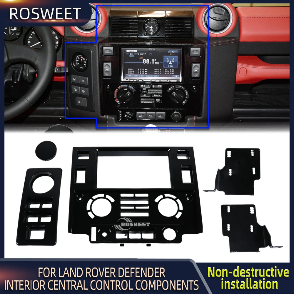 

ROSWEET Car Styling Tuning Interior Central Control Components Parts Double Din Fascia Kit For Land Rover Defender Glossy Black