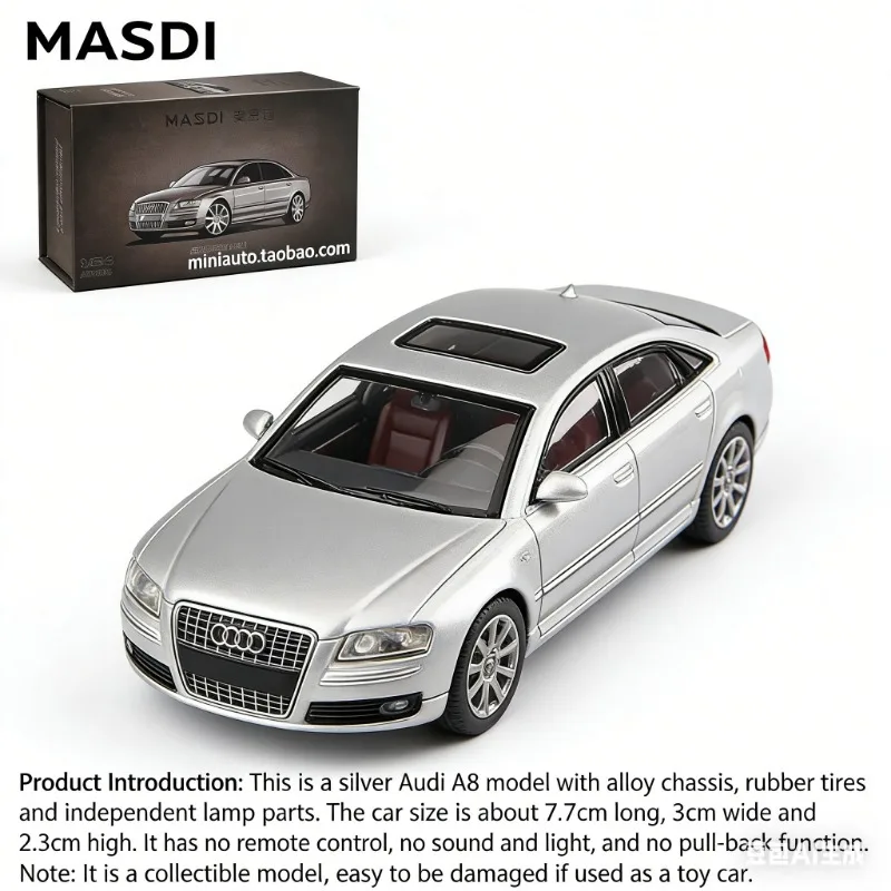 

MASDI 1:64 Audi A8 D3 Car Alloy Die-Cast Simulation Car Model - Adult Collection Item - Boy's Gift - Static Display Piece