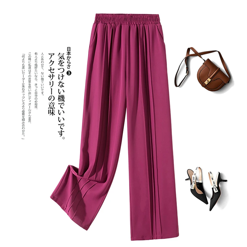 Purple Solid Casual Korean Fashion Straight Women's Pants 2022 Autumn Elastic High Waist Loose Suit Full-length Pants for Women