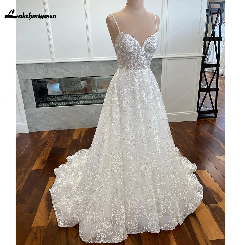 

Роскошные кружевные свадебные платья на тонких бретельках для женщин, свадебные платья по индивидуальному заказу, свадебные платья в стиле бохо, платье novia linea a