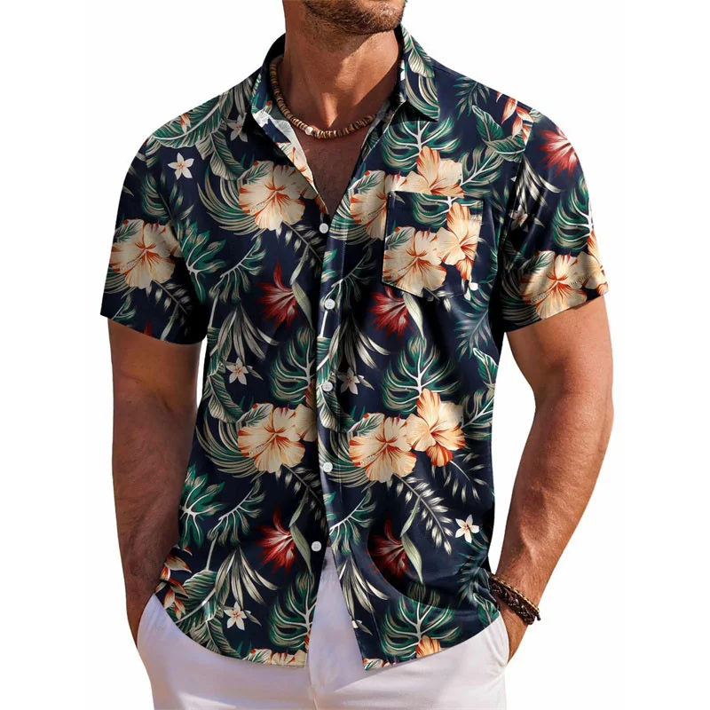 Men\'s Hawaiian shirt short sleeved printed button clothing summer beach shirt casual vacation comfortable and breathable