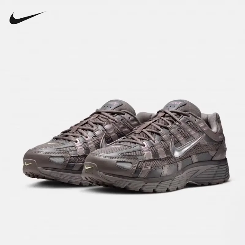 Nike P-6000 حذاء جري رجالي مريح ومتعدد الاستخدامات ومقاوم للانزلاق وجزء علوي منخفض كاجوال للتنقل في المدينة للرجال باللون الرمادي والبني