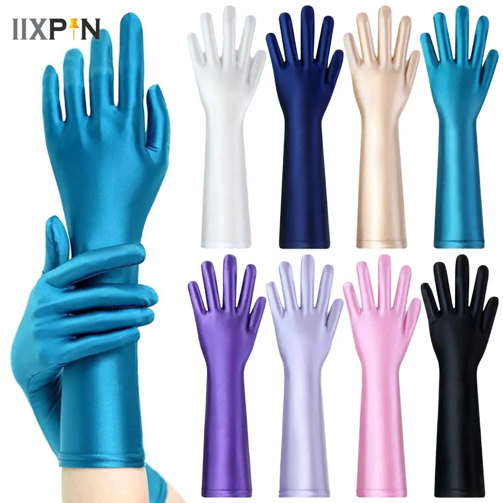 

Glossy Sunscreen Colorful Ball Ice Smooth Silk Five Finger Long Sleeved Gloves Halloween Wrist Length Party Gloves Accessories