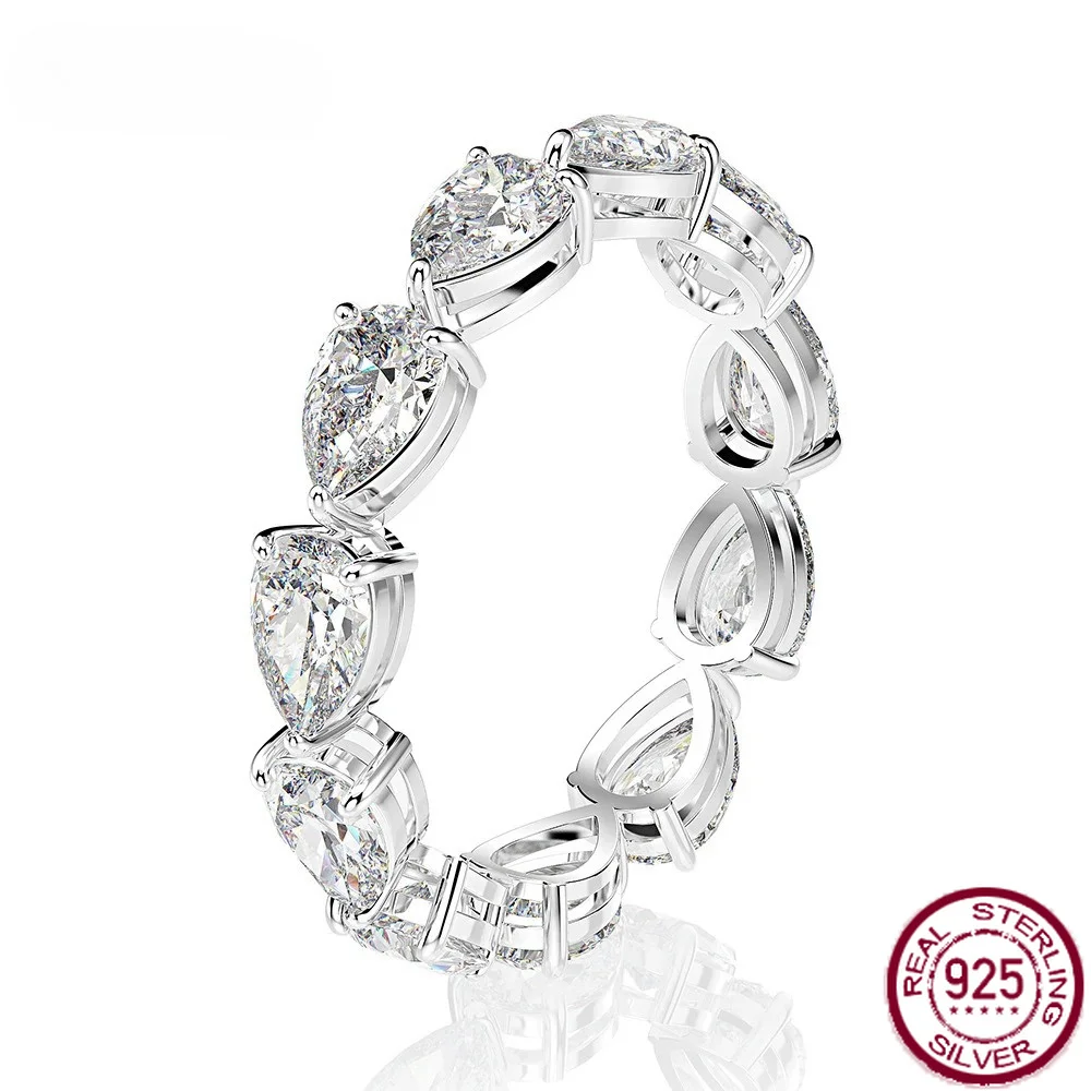 100% 925 Sterling Silver 1 Row 3*5mm Water Drop High Carbon Diamond Rings For Women Sparkling Wedding Party Fine Jewelry