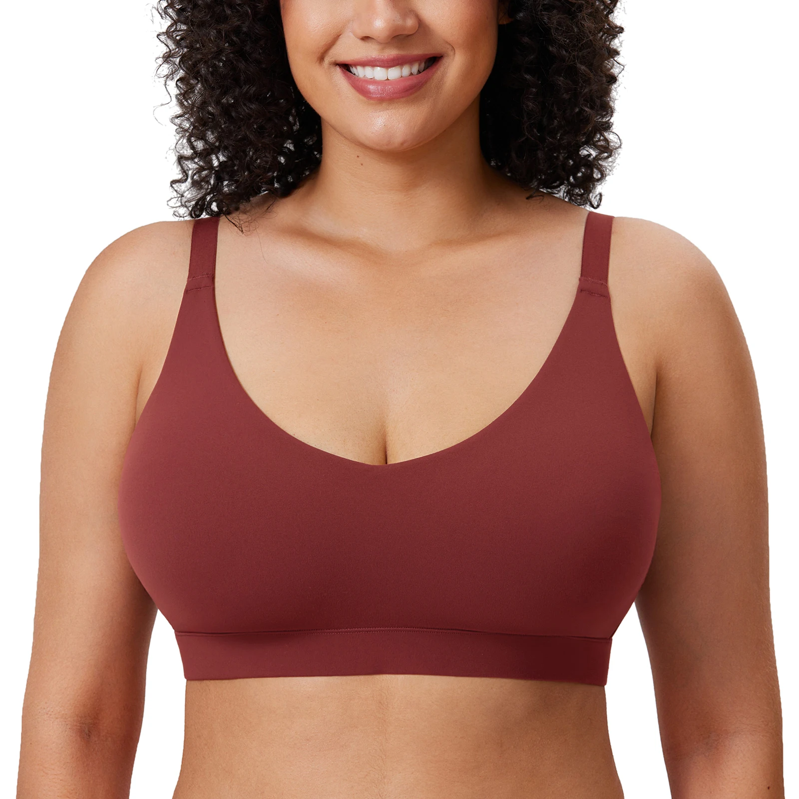 Women's Cozzifree Plus Size V Neck Wireless Bralette Full Coverage Seamless Tshirt Bras Unlined Comfort Bra