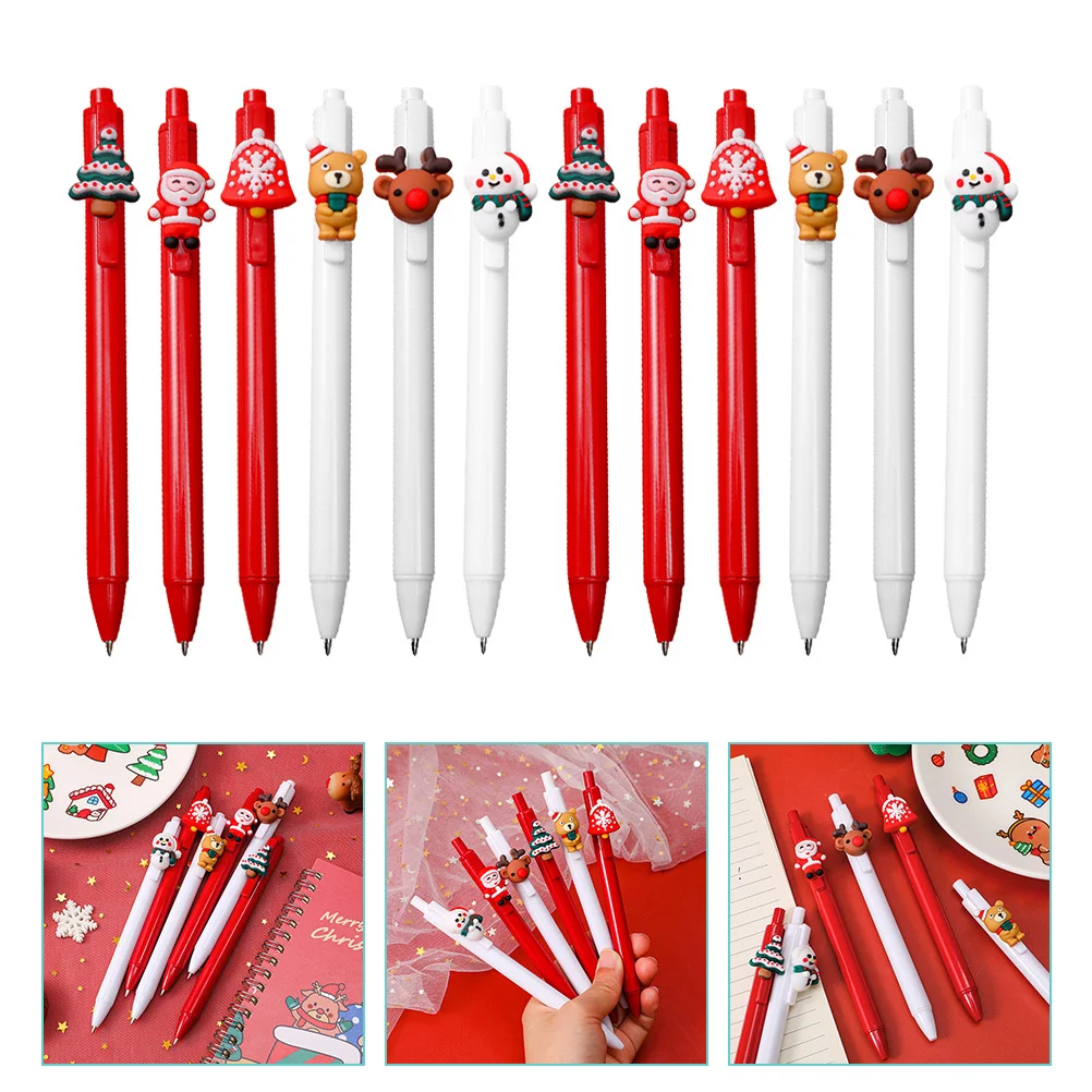 

12pcs Press-Type Gel Christmas Theme Writing For Students School Office Supplies Festival Gifts Xmas Gel Pens Stationery