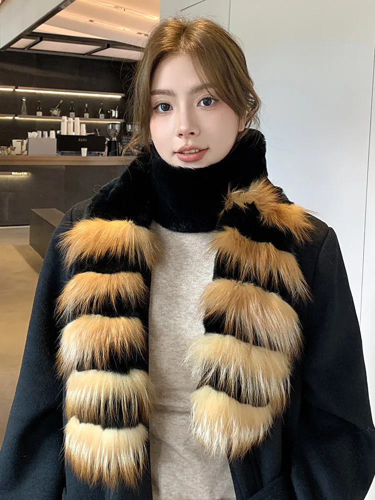 

Удлиненный двусторонний шарф-накидка для женщин: модный, утепленный, из натурального меха кролика рекс, для осени и зимы