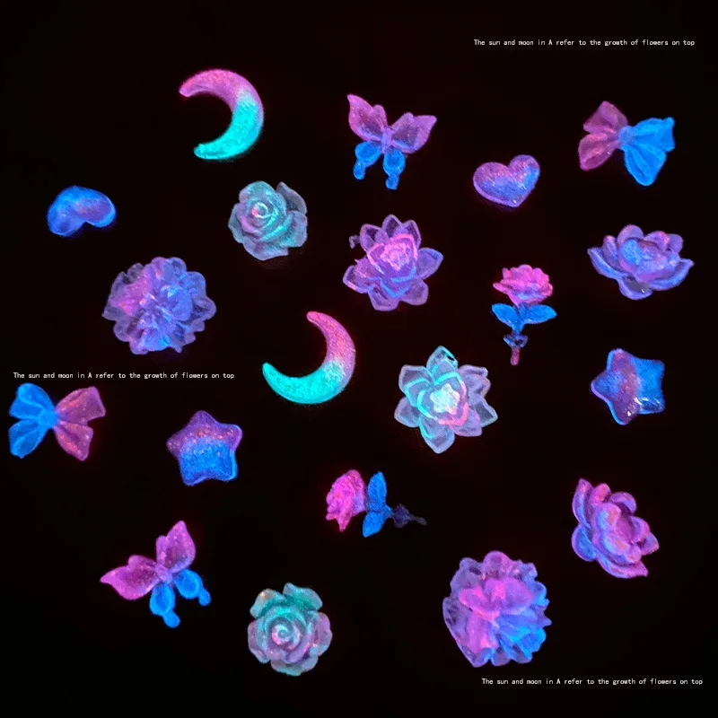 20pcs 3D Kawaii Rose Flower Nail Art Charms Blue Rose Camellia Butterfly Nail Decorations Jewelry DIY Press on Nails Accessories