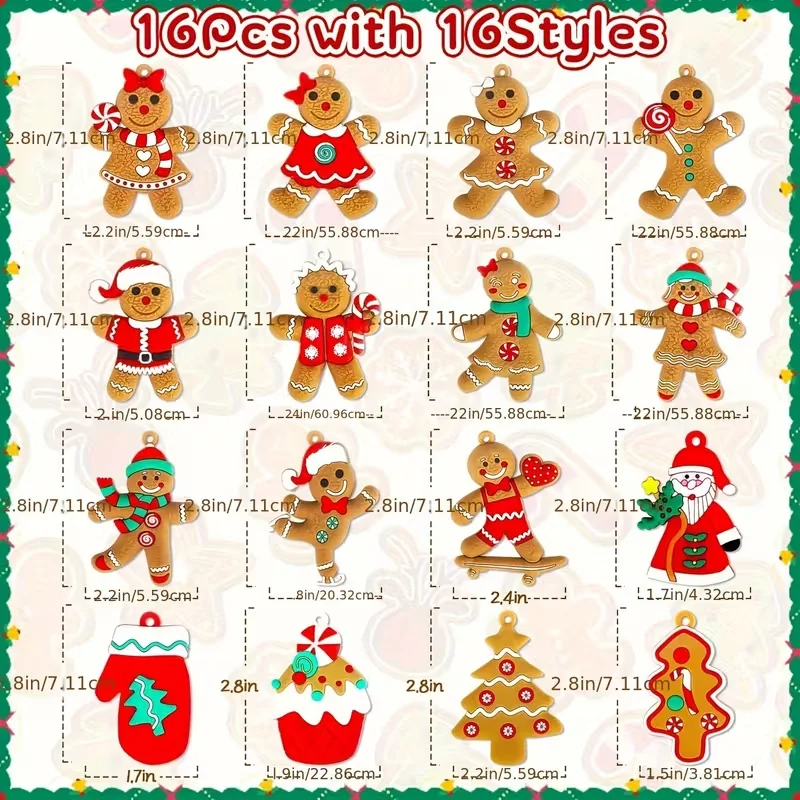 16 süße hölzerne Lebkuchen-Weihnachtsbaumschmuck für Herren, Lebkuchen-Weihnachtsbaumanhänger für Herren