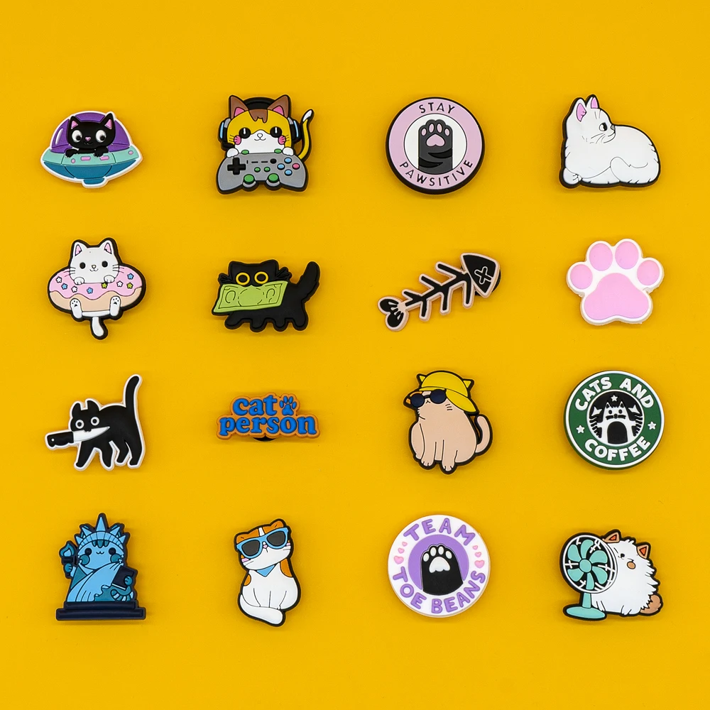 1/16PCS Cute Cats Shoe Charms Funny Style Cats Shoe Accessories for Kids Sandal Buckle Clog Decirations for Women Men Gifts