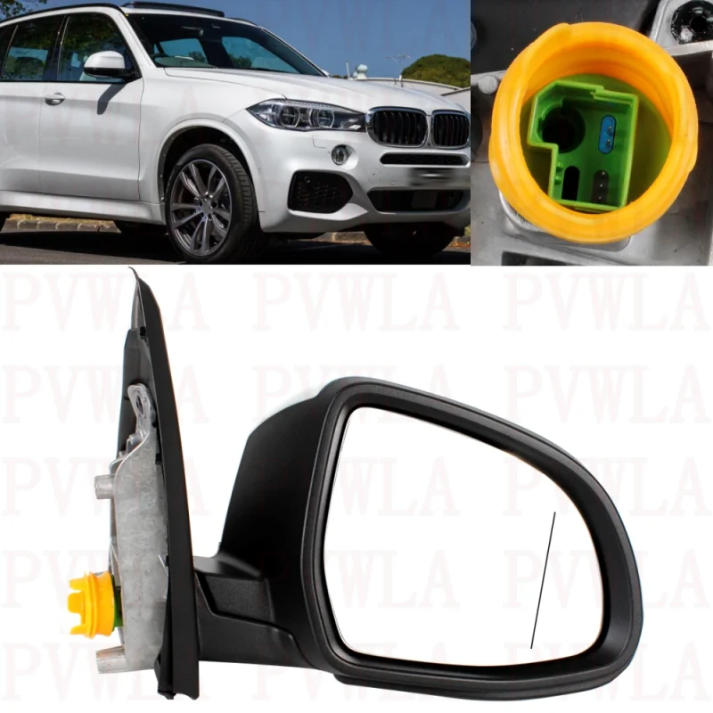 

Right Side 5 Pins White Painted Heated Power Adjust Blind Line Turn Lamp Leather Mirror For BMW X5 F15 2014 2015 2016 2017