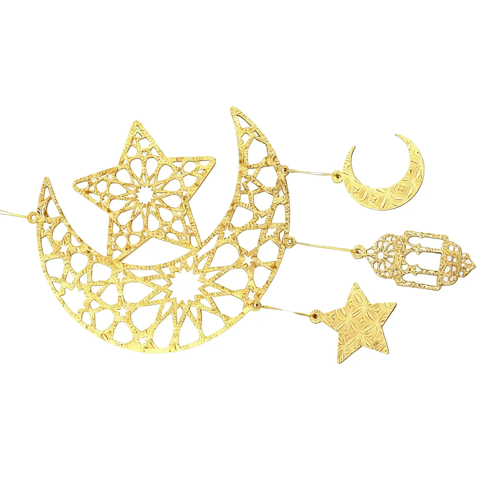 

Islamic Wall Hanging Sign 36x23cm Hollow Star Moon Lanterns Golden Ramadan Decor for Muslim Home Door Wall Eid Decoration