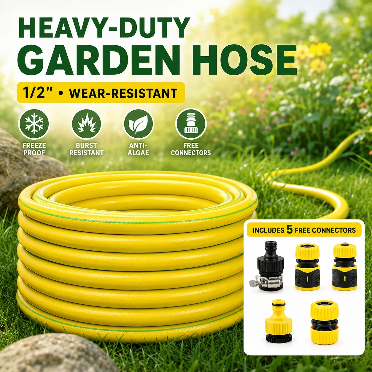 5/10/20m PVC Garden Hose 1/2 Inch, Flexible Anti-Kink Leak-Proof Water Hose for Home Garden Balcony Car Wash Watering
