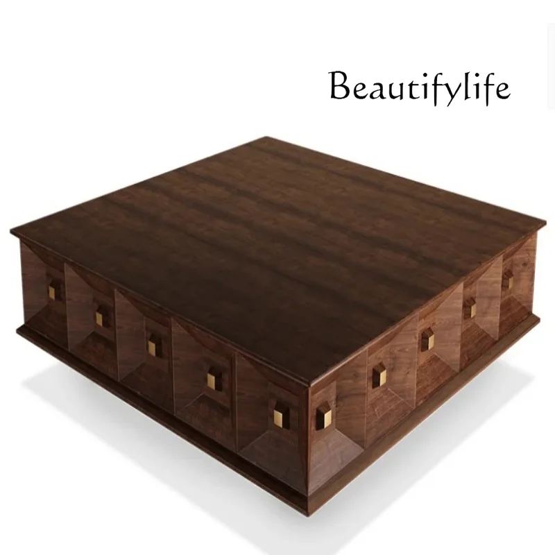 

Italian Style Light Luxury Solid Wood Square Coffee Table Vintage Walnut Color Antique Style Living Room Coffee Table