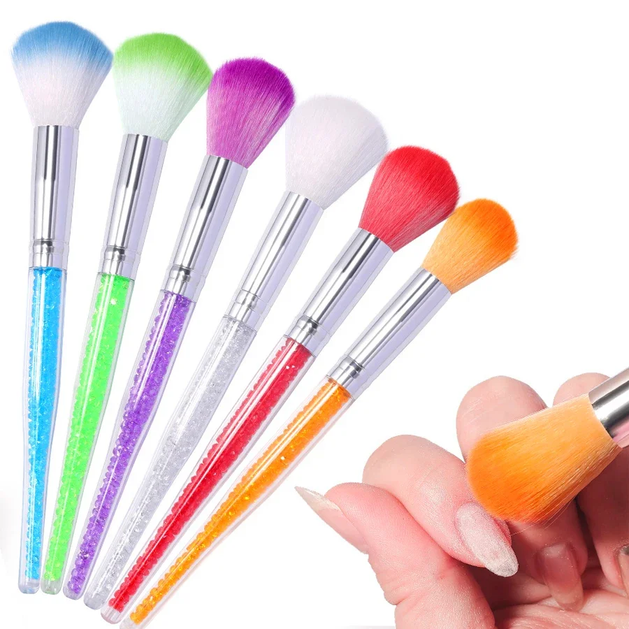 Multi-Purpose Nail Brush & Blush Brush, Soft Nail Dust Cleaner Brushes with Rhinestones Handle for Salon & Home DIY Manicure