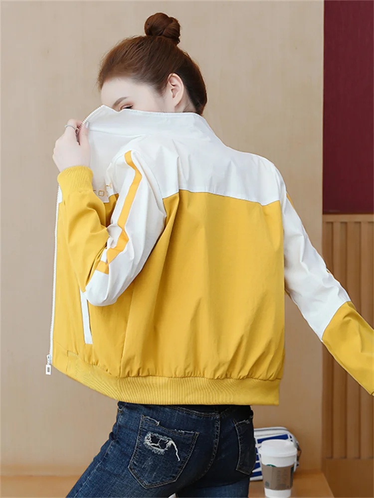 2025 جديد عصري مزاجه المرأة البيسبول سترة فضفاضة تناسب رقيقة قصيرة الأكمام كتلة اللون معطف غير رسمي ربيع الخريف الشتاء #4