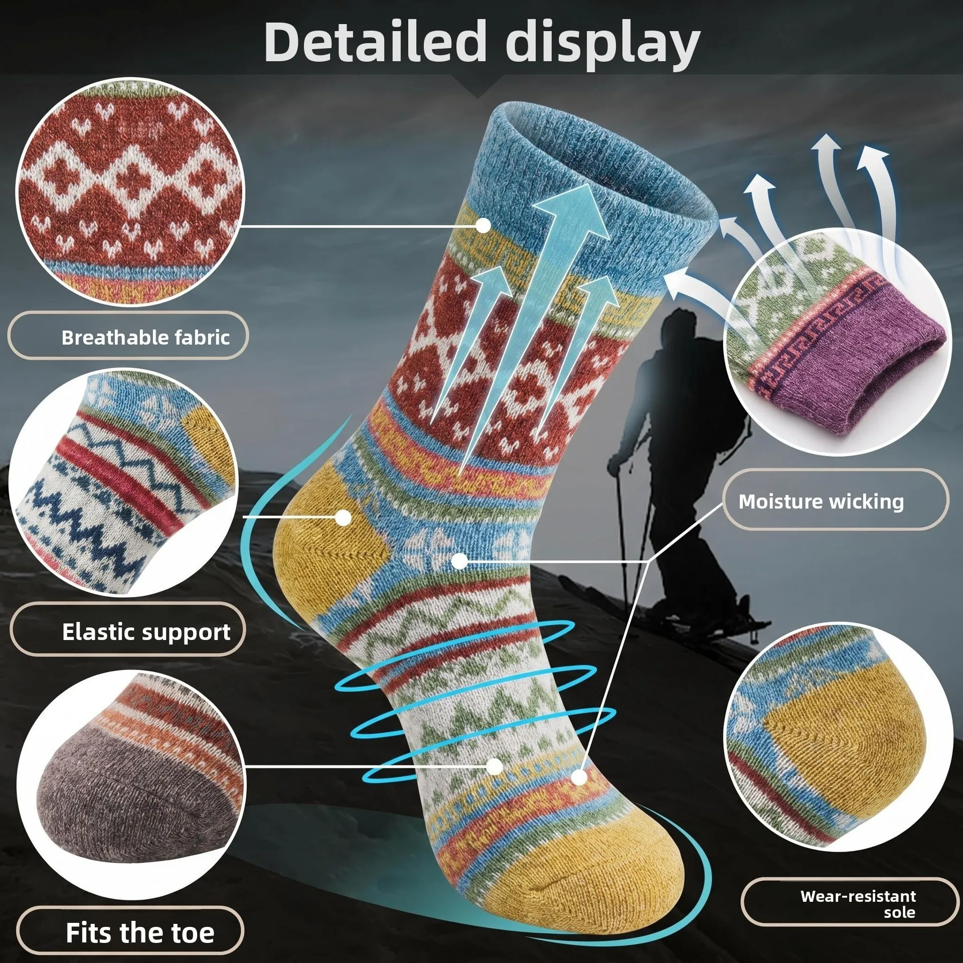 Thickened Winter Plaid Retro Thick Line Warm Cotton Socks Ethnic Style Mid Calf Socks For Women Men Couple Autumn Winter Daily - view 2