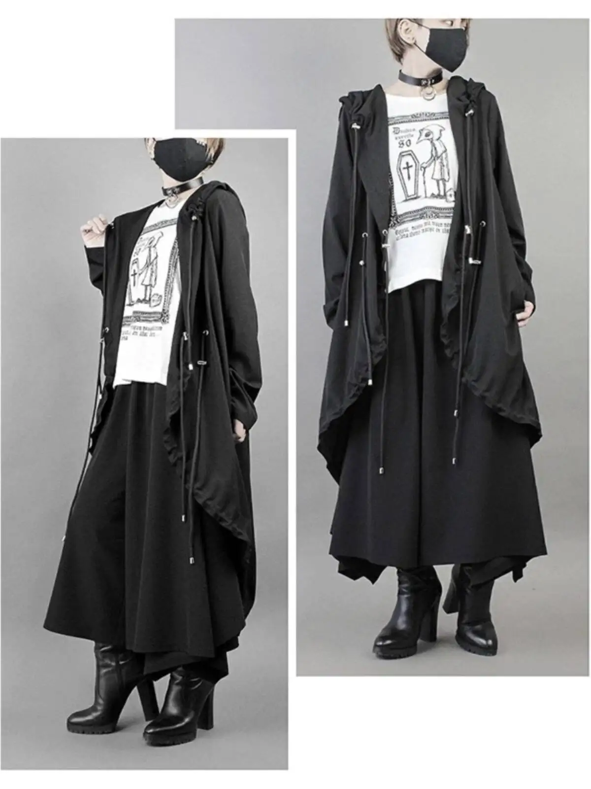 DEORART Unisex Hooded Jacket Top In Stock Japanese Harajuku Style Dark Yabi Culture Student Mid Length Coat