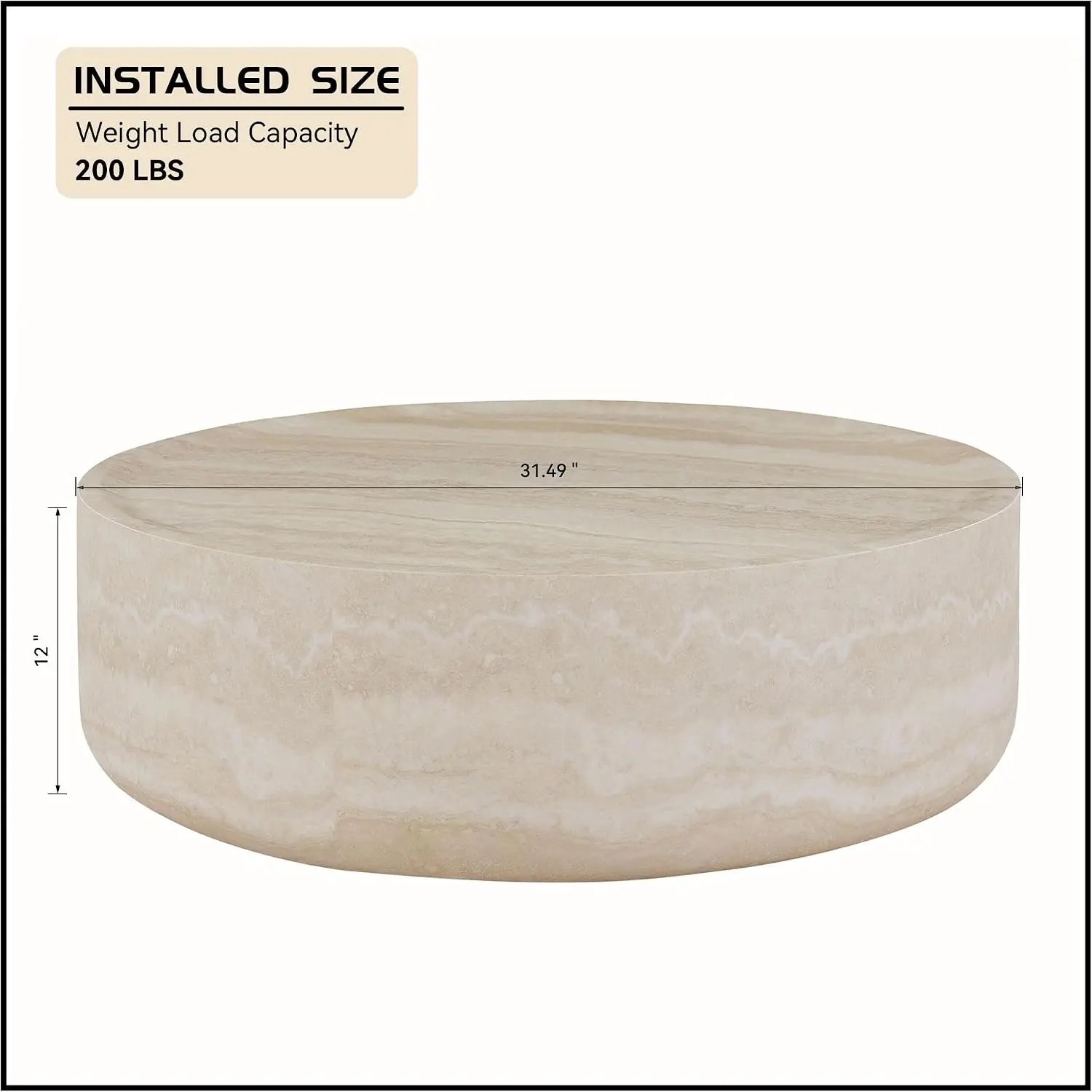 31.49'' Round Coffee Table in Faux Marble, Modern Circle Fiberglass Drum Stone Center Side Tea