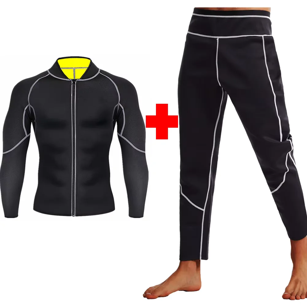 Männer Übung Sets Trainingsanzüge Sets Fitness Leggings Sauna Schweiß Tops Mäntel Sportswear Hosen Zwei Stücke Set Gewicht Verlust