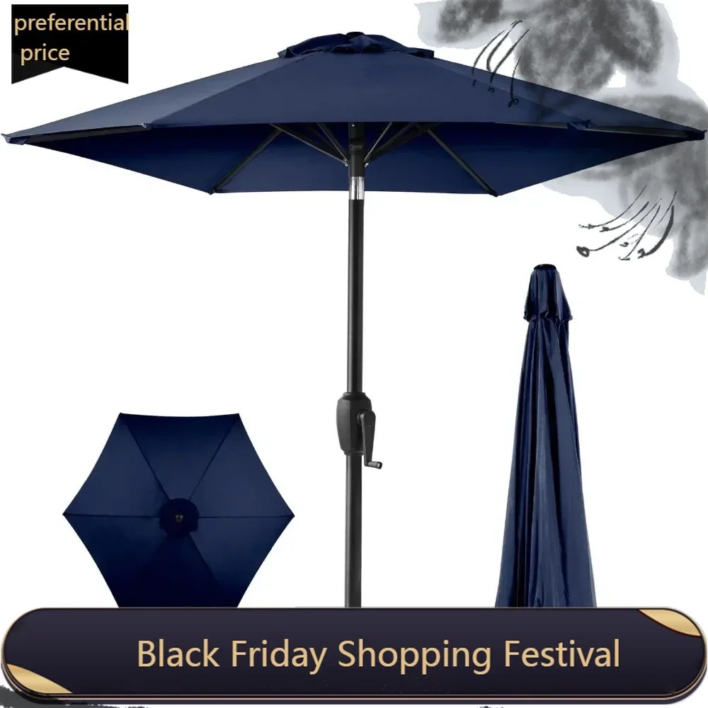 

7.5ft Heavy-Duty Round Outdoor Market Table Patio Umbrella w/Steel Pole, Push Button Tilt, Easy Crank Lift - Navy Blue