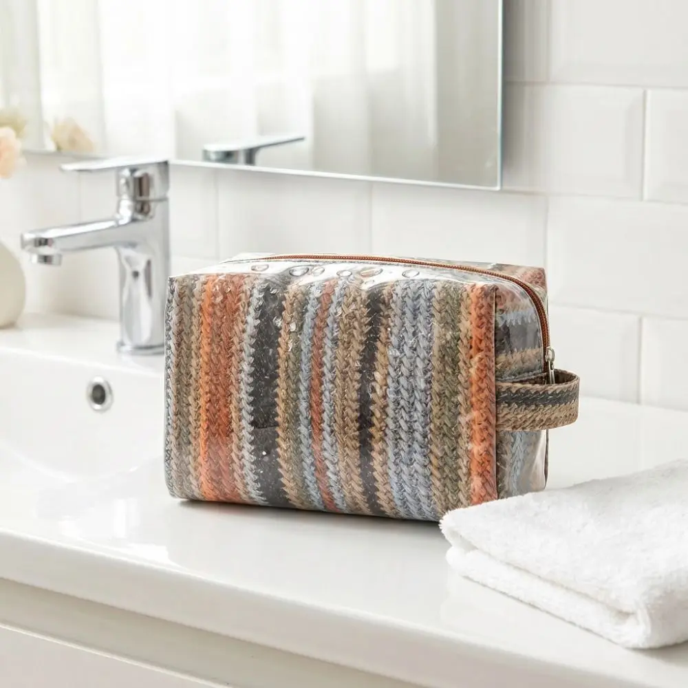 Imitation Straw Weave Pattern Portable Cosmetic Bag Waterproof Large Capacity Travel Toiletry Organizer Hand-Held Lightweight