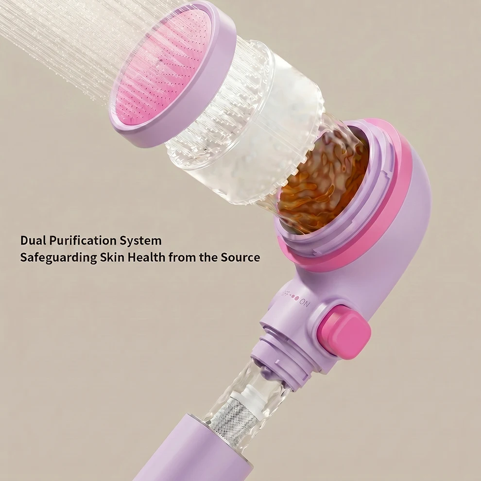 Purple High-pressure Shower Head  for Women & Kids Dopamine Cute Dual Filtration Skin Protection Water Saving Shower Head