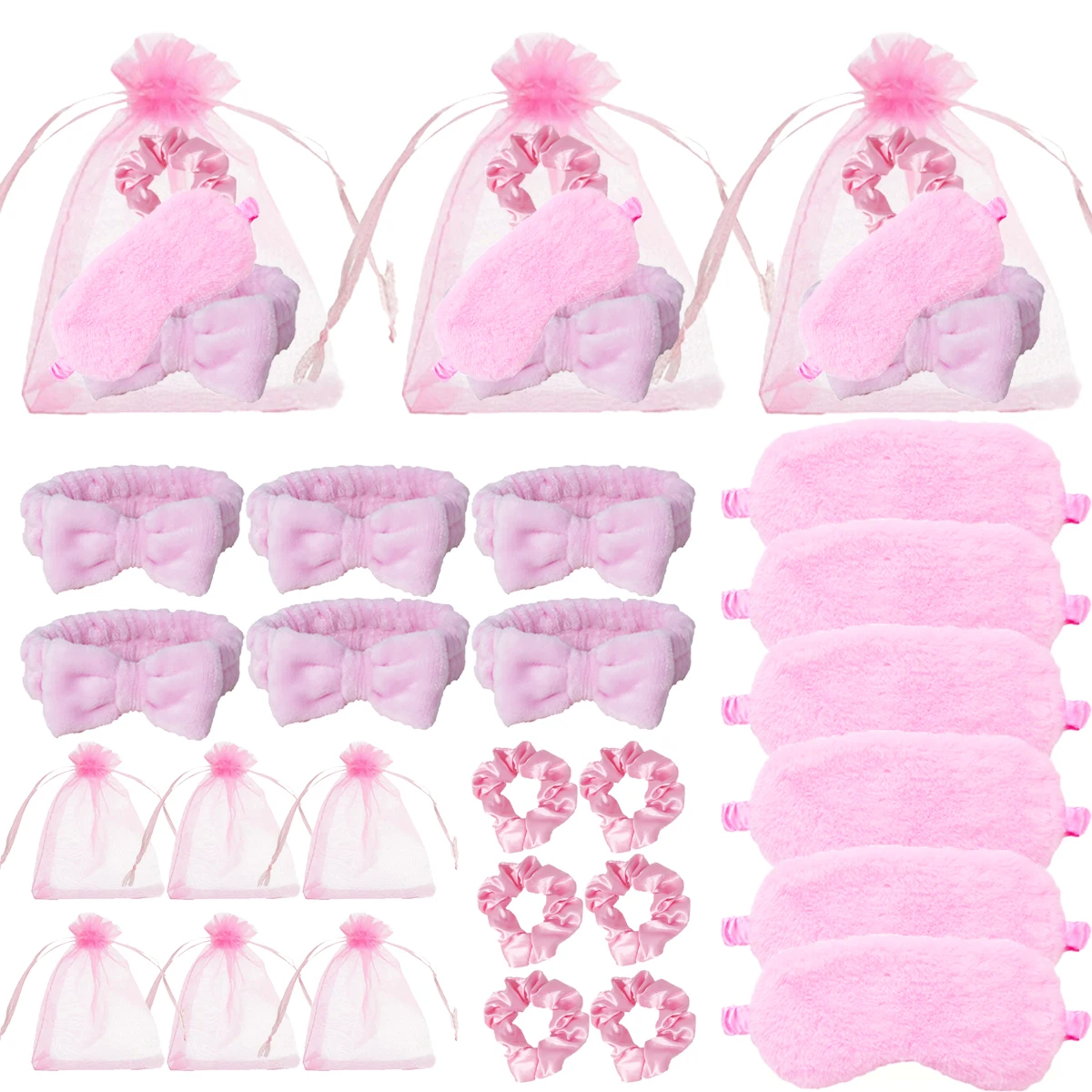 

24PCS Pajama Party Set – Wedding Gift Kit with Headband, Plush Sleep Goggles & Gift Bag, for Real Hair Wigs