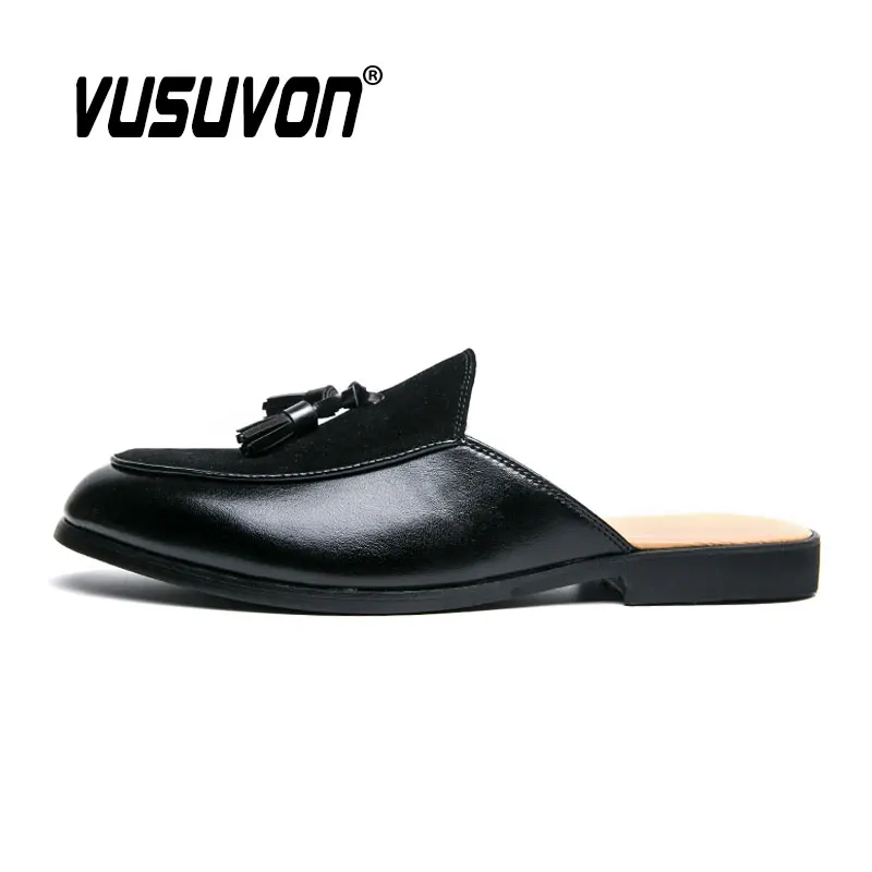 Men Mules Slippers Suede Leather Loafers Moccasins Outdoor Non-slip Black Casual Slides Summer Spring Fashion Shoes
