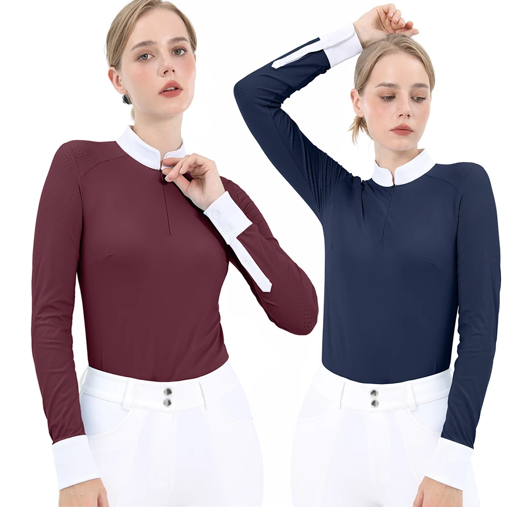 LLLION Equestrian Longsleeve Shirts for Women Horse Riding Tops Female Breathable Equestrian T-Shirts Horses Racing Blouse